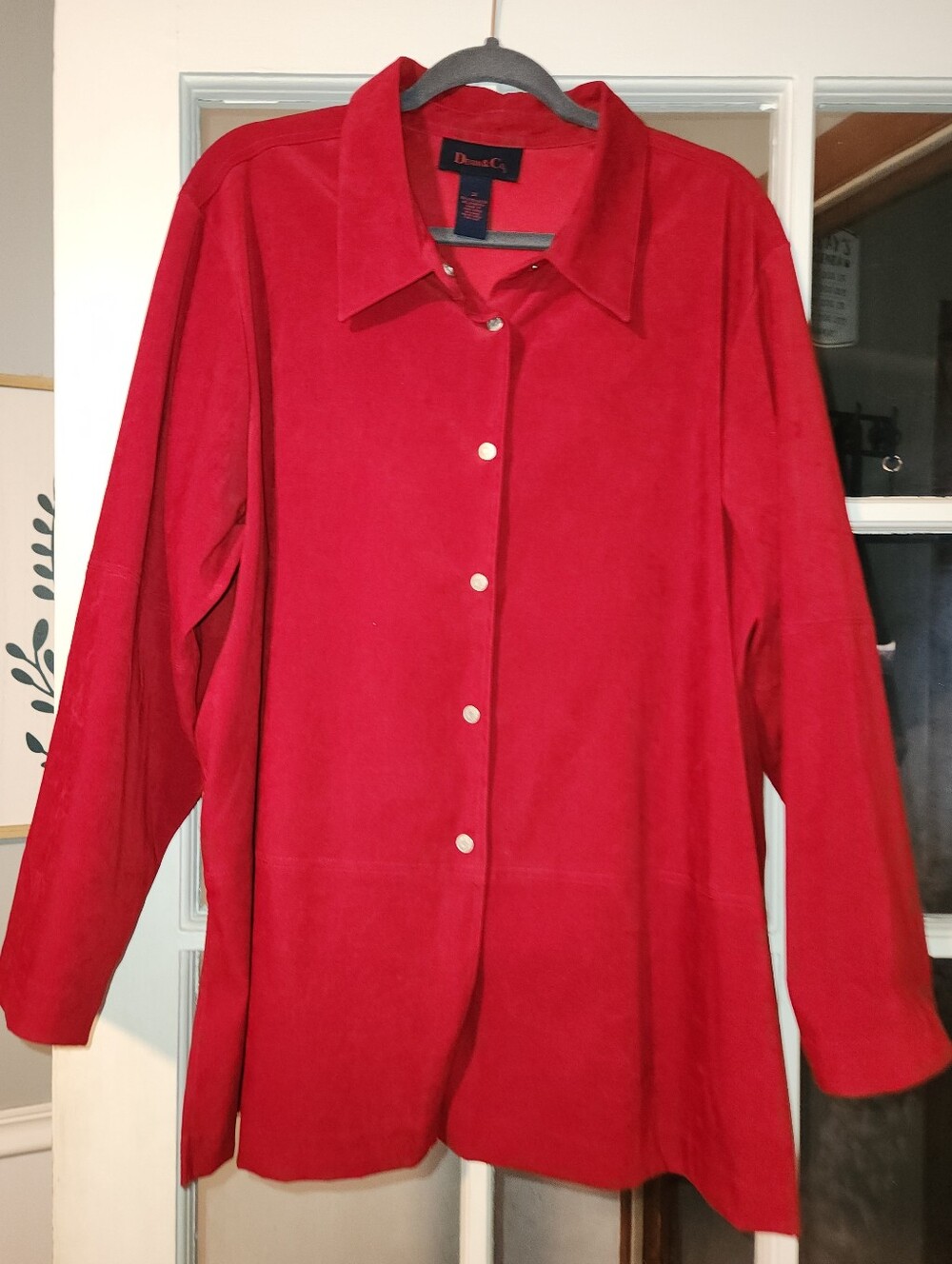 Denim & Co red shirt women 2X plus size shirt faux suede shirt microsuede blouse